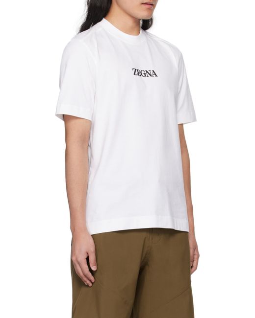 Zegna White Logo Printed Crewneck T-Shirt for men