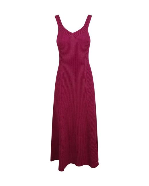 Jil Sander Purple Ribbed Knitted Flared Midi Dress