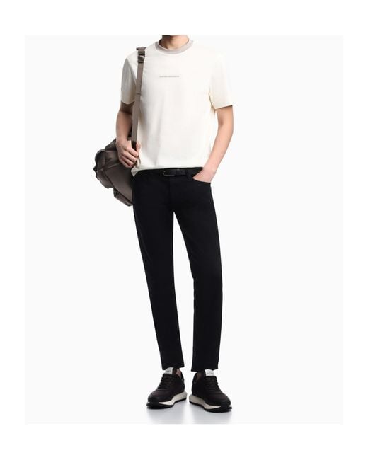 Emporio Armani White Logo Embroidered T-Shirt for men