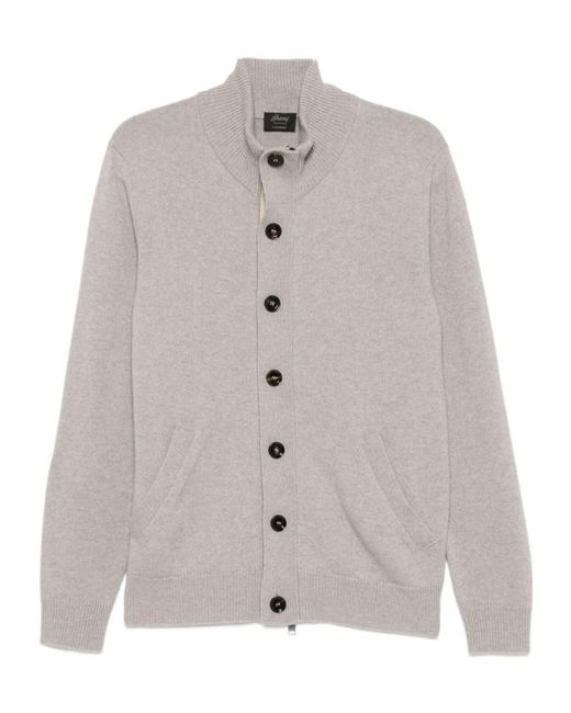 Brioni Gray Button-Front Knit Cardigan for men