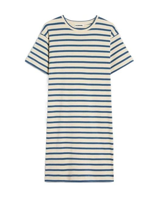 Jil Sander Gray Cotton Crew-Neck Dress