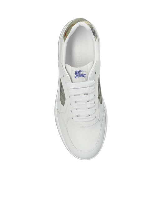 Burberry White Check Detailed Lace-Up Sneakers for men