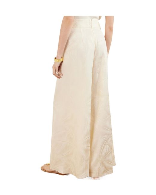 Johanna Ortiz White Satin Jacquard Wide-Leg Pant