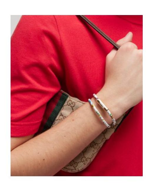 Gucci Metallic Leather Double Bracelet With Script