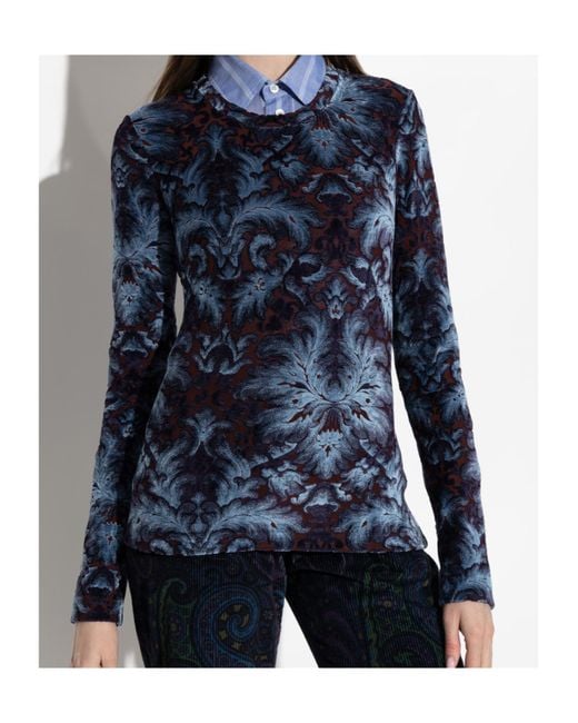 Etro Blue Floral Pattern Long Sleeved Top