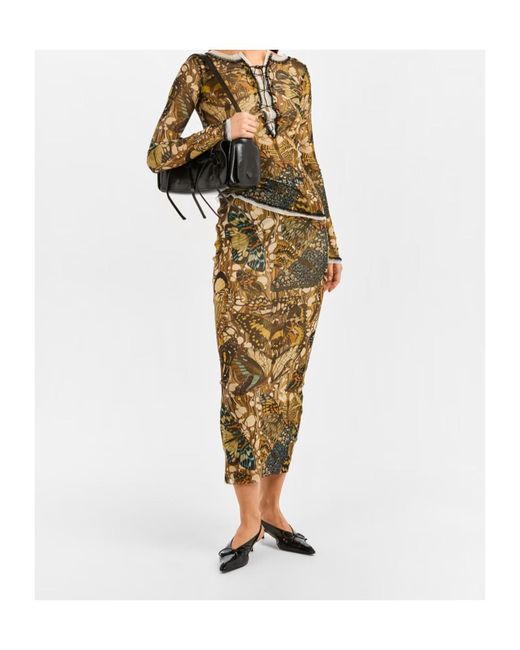 Jean Paul Gaultier Metallic Printed Midi Skirt