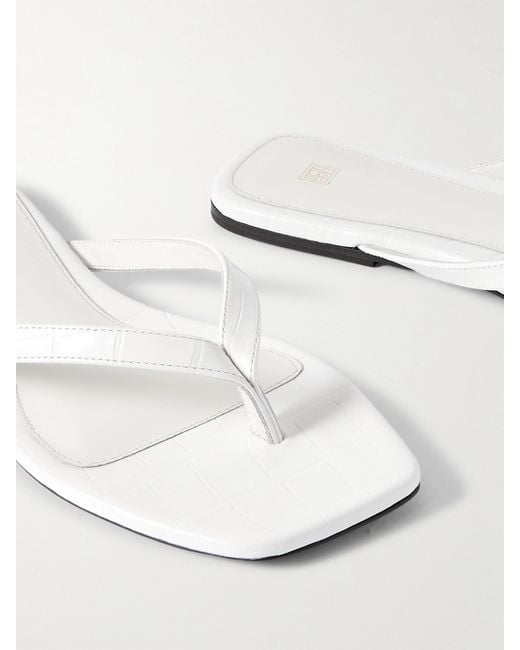 Totême White Imitation Alligator Flip-Flops