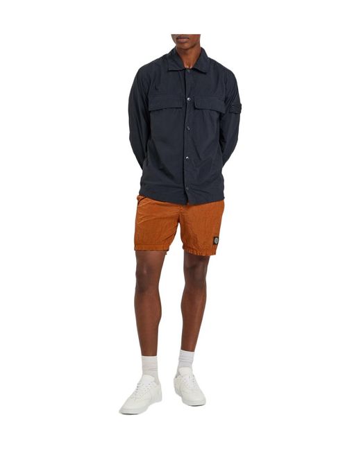 Stone Island Blue Solid-Color Long-Sleeve Shirt for men