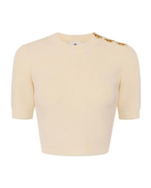 Elisabetta Franchi White Ribbed-Knit T-Shirt