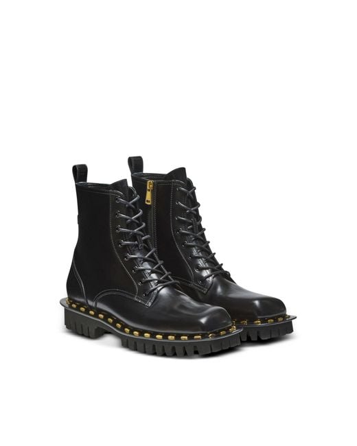 Balmain Black Glazed Leather Army Boots