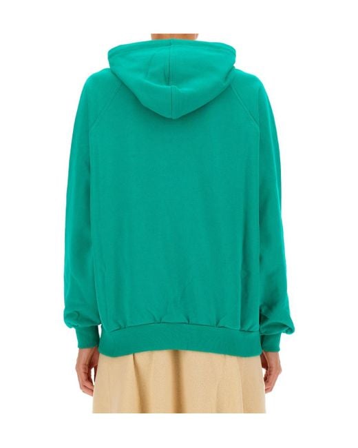 Sunnei Green Logo-Embroidered Hoodie for men