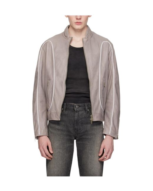 DIESEL Gray Leather Biker Jacket for men