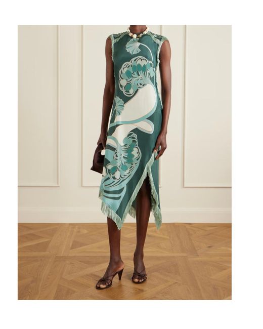 LaDoubleJ Green Fringed Floral Dress