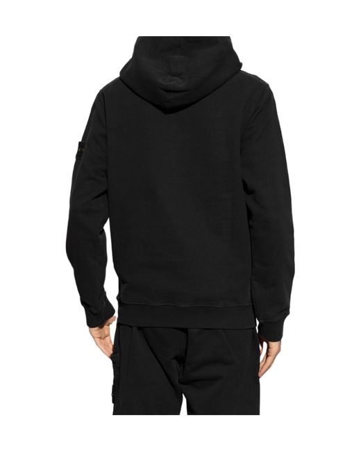 Stone Island Black Compass Patch Drawstring Hoodie for men