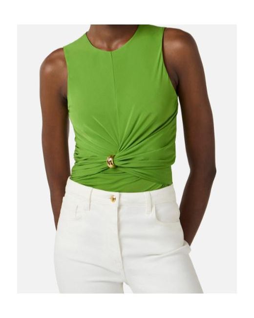 Elisabetta Franchi Green Jewel-Detail Sleeveless Jersey Top