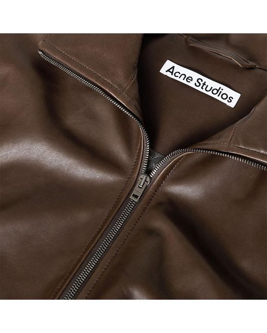 Acne Brown Logo Patch Leather Jacket