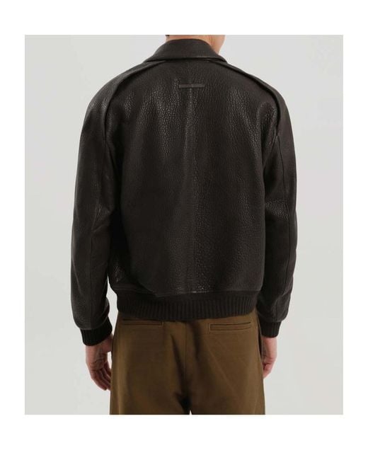 1989 STUDIO Black Press-Stud Leather Jacket for men