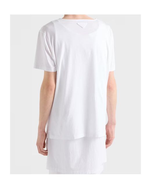 Prada White Printed Cotton T-Shirt for men