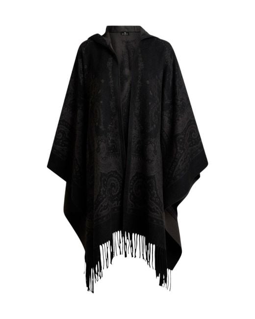 Etro Black Paisley-Print Hooded Poncho