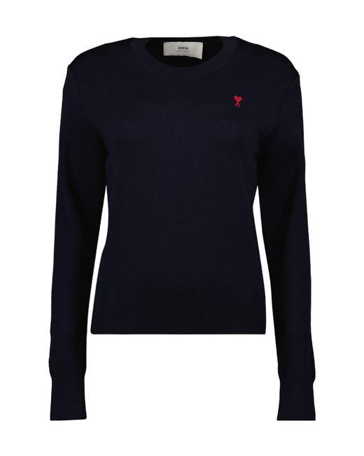 AMI Blue Logo Embroidered Crewneck Jumper for men