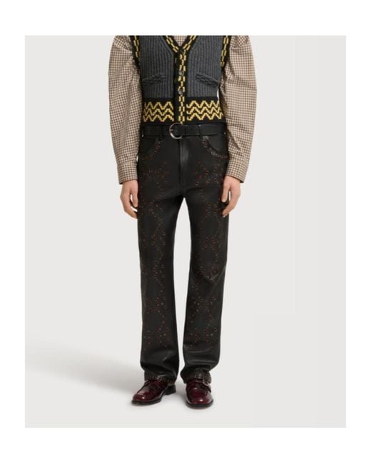 Marni Black Leather Trousers With Studded Front for men