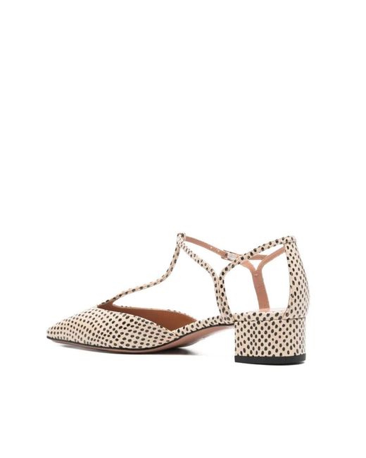 Aquazzura White T-Strap Patterned Pumps