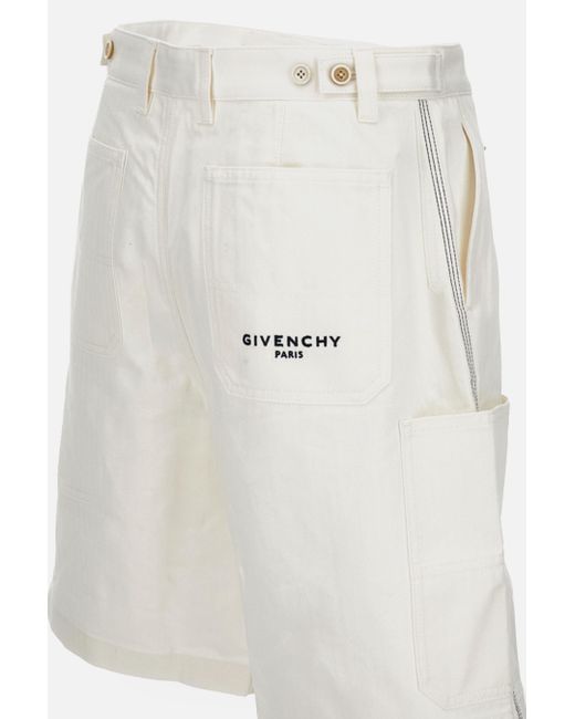 Givenchy White Logo Embroidered Shorts for men