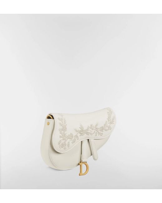 Dior White Small Saddle Bag With Chain