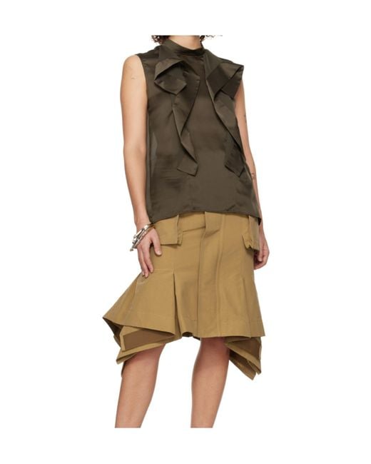 Sacai Brown Ruffled Sleeveless Top