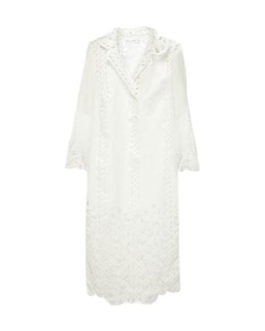 Oscar de la Renta White Floral Trellis Guipure Lace-Trimmed Tunic