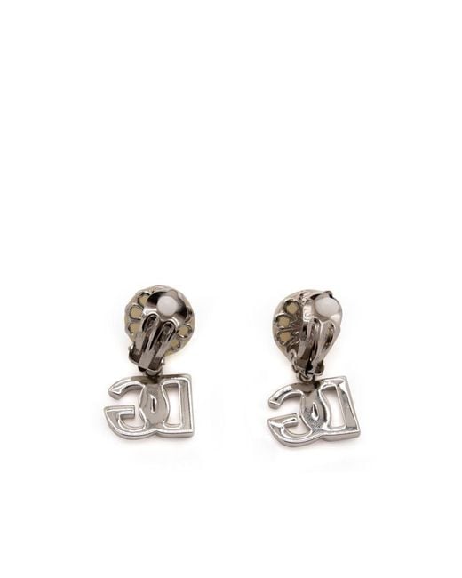 Dolce & Gabbana White Logo Drop Pearl Earrings
