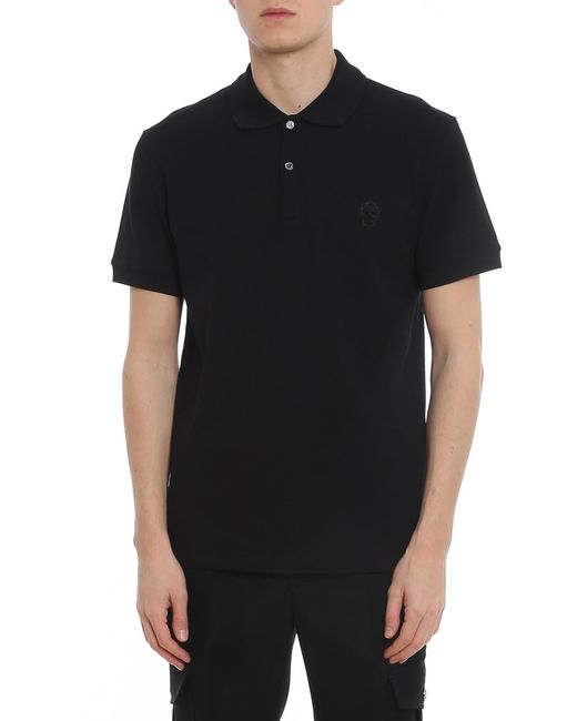 McQueen Black Polo Shirt With Skull Pattern for men