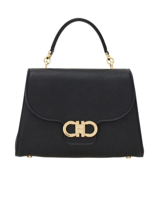 Ferragamo Black Double Gancini Top Handle (S)