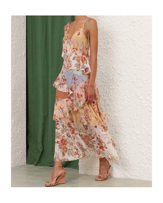 Zimmermann White Awaken Frilled Slip Spliced Print Dress