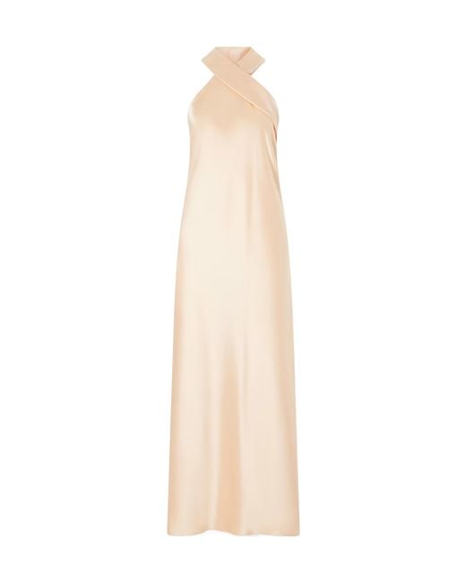 Galvan White Pandora Satin Halterneck Midi Dress