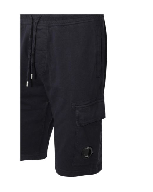 C P Company Blue Light Fleece Cargo Lens Shorts for men