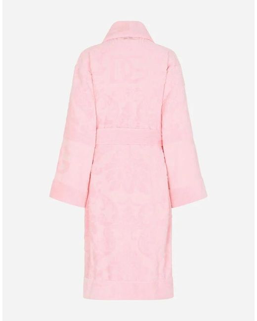 Dolce & Gabbana Pink Logo Jacquard Terry Bathrobe for men