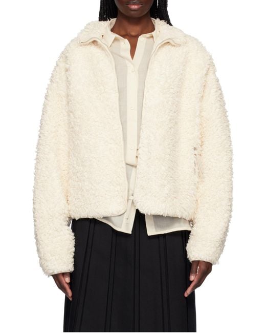 Jil Sander White Stand-Up Collar Fleece Jacket