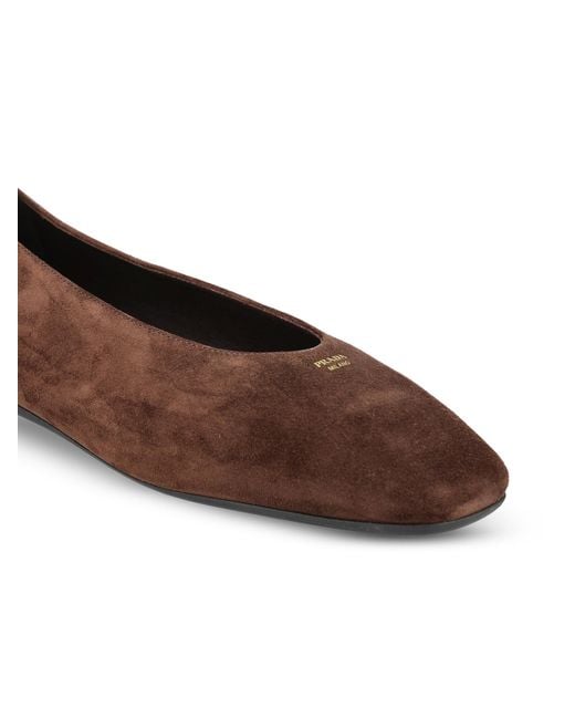 Prada Brown Logo-Detailed Ballet Flats