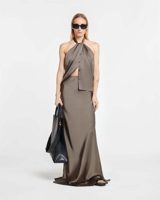 Nanushka Brown Neline Draped Slip Satin Top