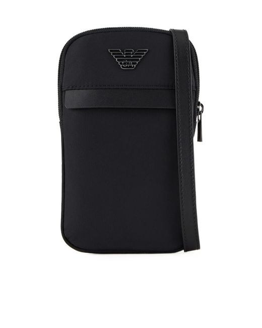 Emporio Armani Black Logo-Plaque Zipped Phone Holder for men