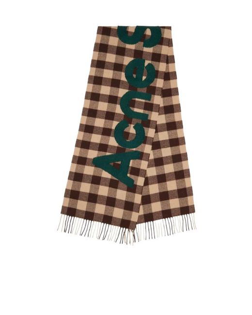 Acne White Logo-Patch Checked Wool Scarf