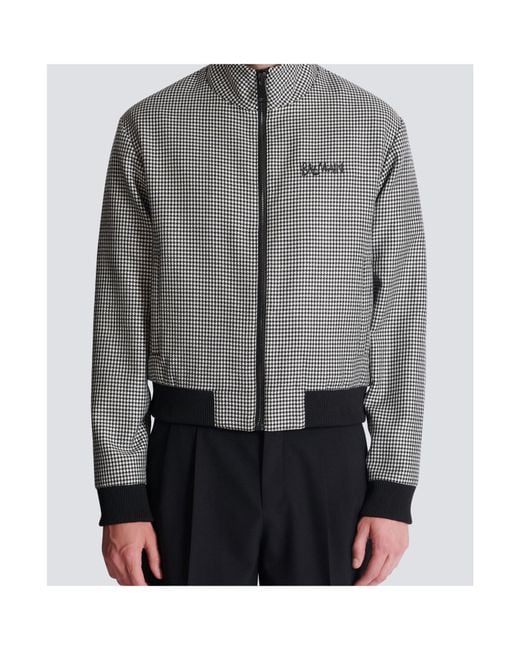 Balmain Gray Houndstooth Wool Jacket for men