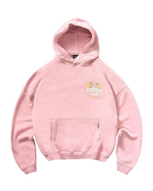 Represent Pink Long Sleeved Logo-Embroidered Hoodie for men