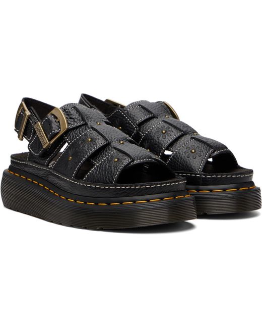 Dr. Martens Black Wrenlie Flower-Embossed Buckled Sandals