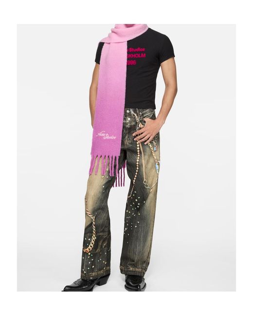 Acne Pink Logo Fringed Scarf