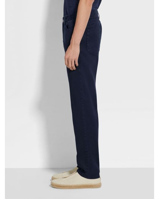 Zegna Blue Logo Patch Straight-Leg Jeans for men
