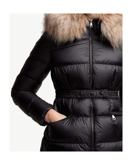 Moncler Black Boed Hooded Shearling-Trimmed Short Down Jacket