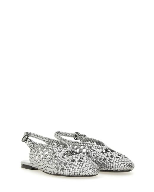 Hereu White Slingback Braided Flat Shoes