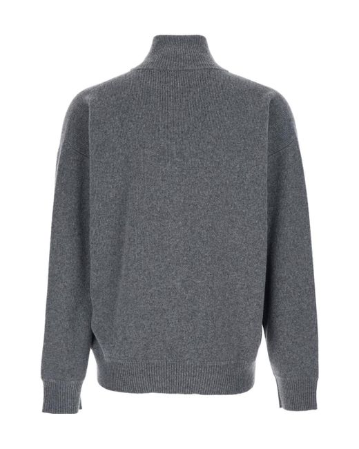 Roberto Collina Gray High Neck Ribbed Knit Cardigan for men